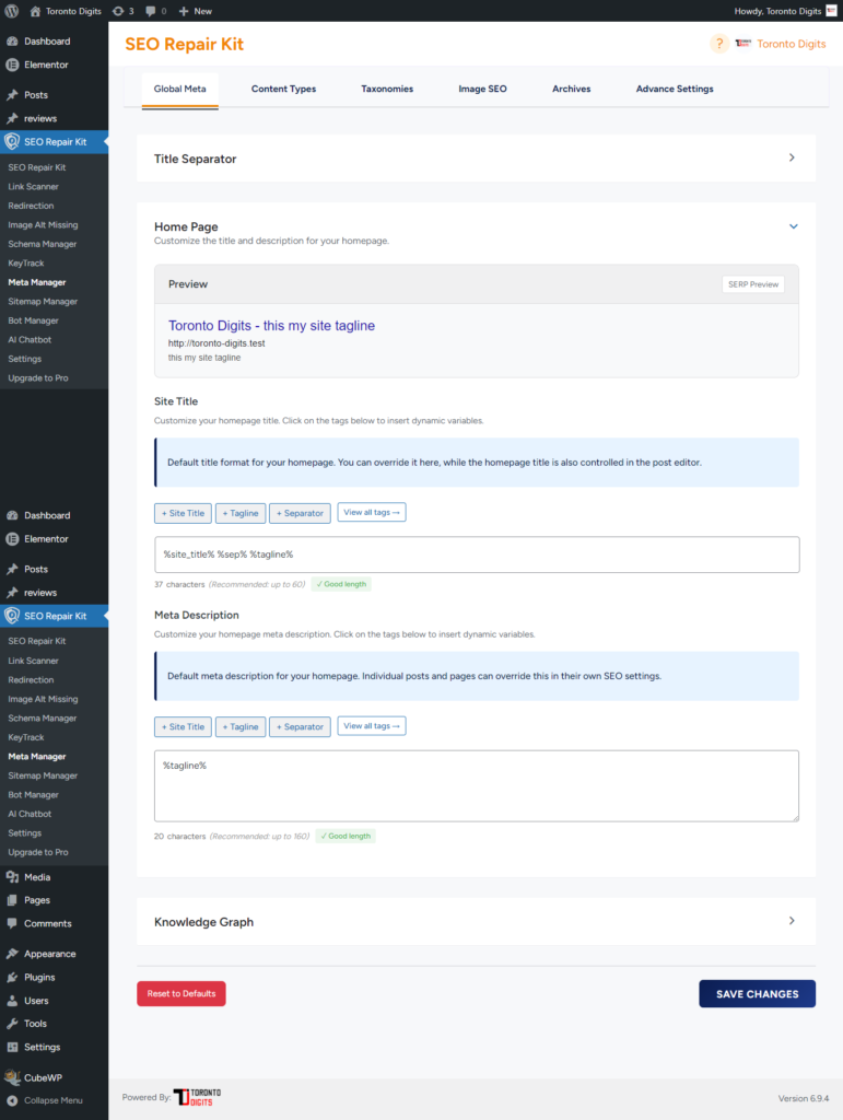 Meta manager Home page setting