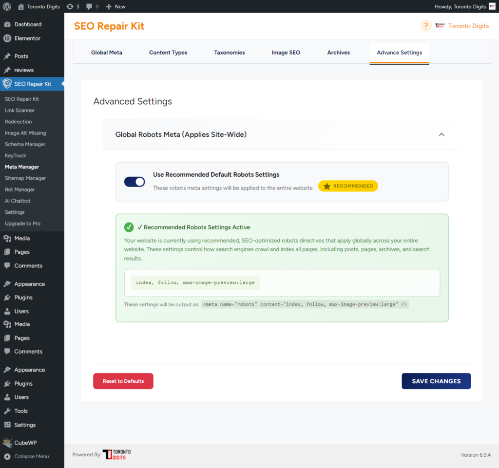 Meta manager Advance setting