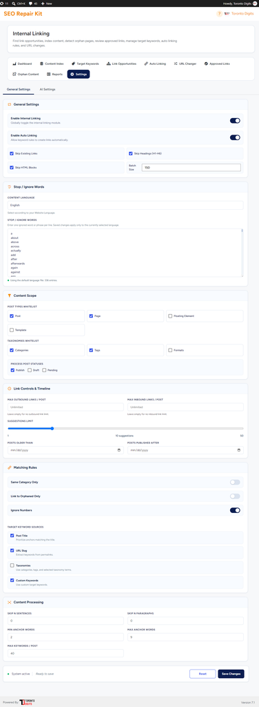 Internal Linking General Setting